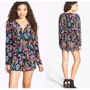 One Love Clothing Romper Size Medium Black Bold Color‎ Paisley LS Boho Romantic